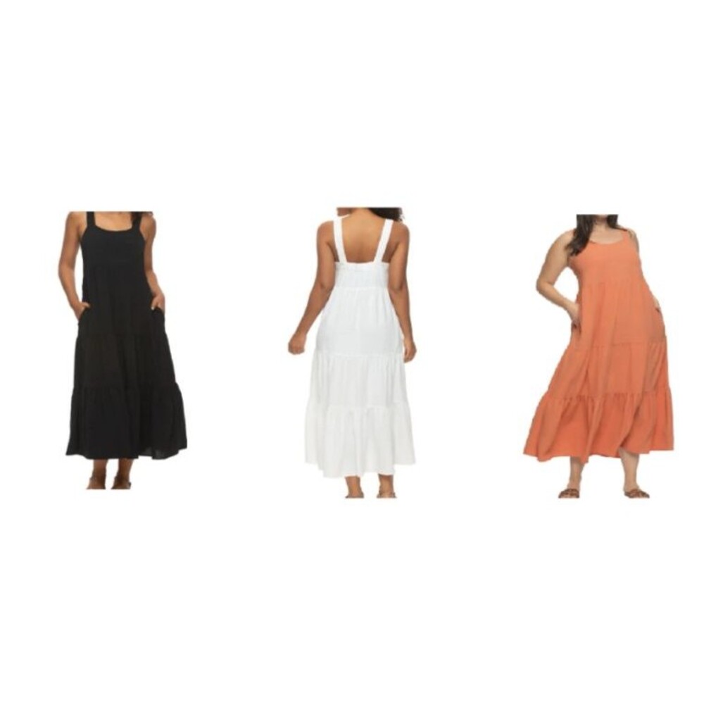 Felina Womens Tiered Maxi Dress Pockets Sleeveless Relaxed Fit Lightweight